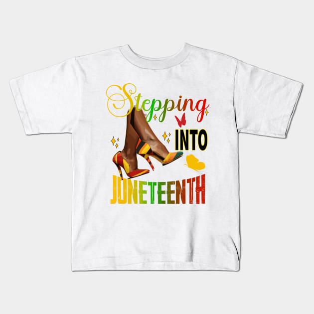 Steppin' Into Juneteenth Like My Ancestors Kids T-Shirt by AlmaDesigns